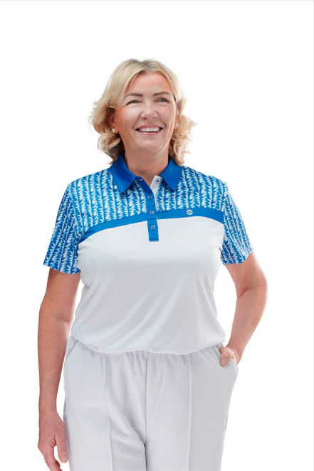 Drakes Pride Eden Ladies Bowls Shirt - White Blue