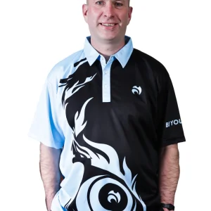 Henselite Style 25 Mens Bowls Shirt - Black/Powder Blue