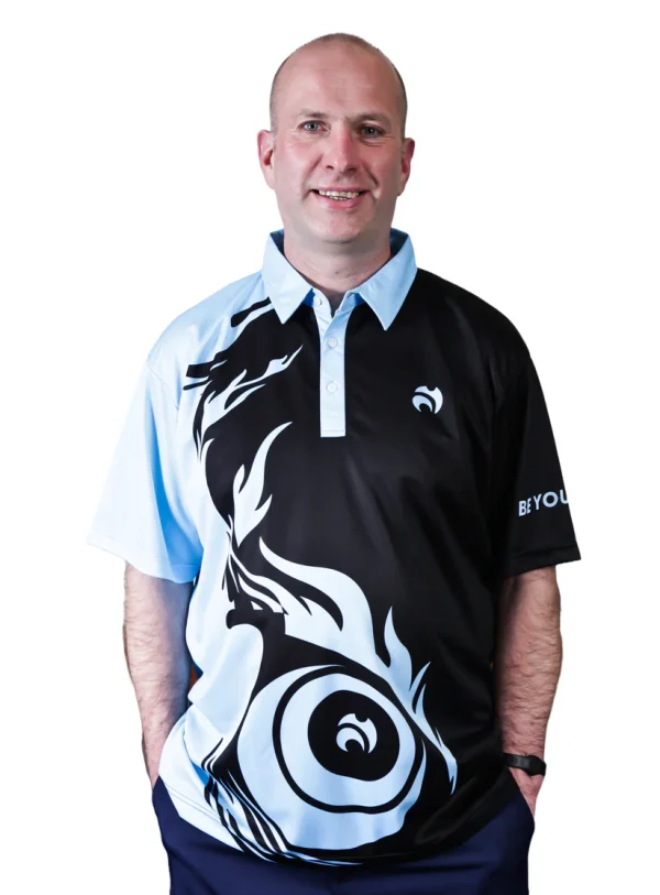 Henselite Style 25 Mens Bowls Shirt - Black/Powder Blue