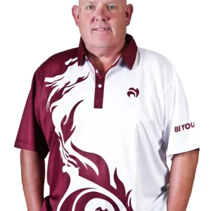Henselite Style 25 Mens Bowls Shirt - White/Maroon