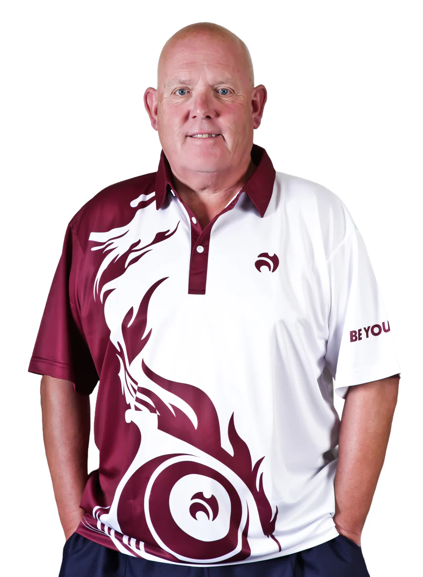 Henselite Style 25 Mens Bowls Shirt - White/Maroon