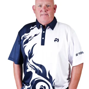 Henselite Style 25 Mens Bowls Shirt - White/Navy