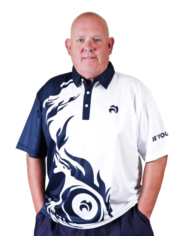 Henselite Style 25 Mens Bowls Shirt - White/Navy