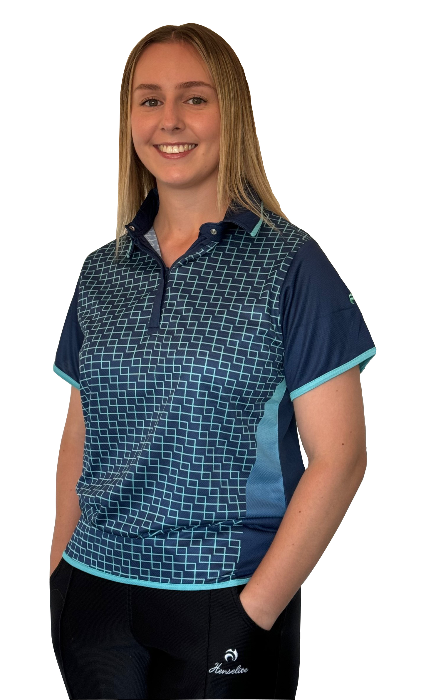 Henselite 23 Ladies Bowls Blouse - Navy/Turquoise